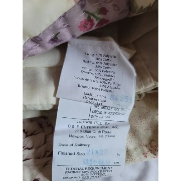 C&F Enterprises Quilt Handcrafted standard Sham hummingbird 21x27 set 2 - Picture 8 of 8